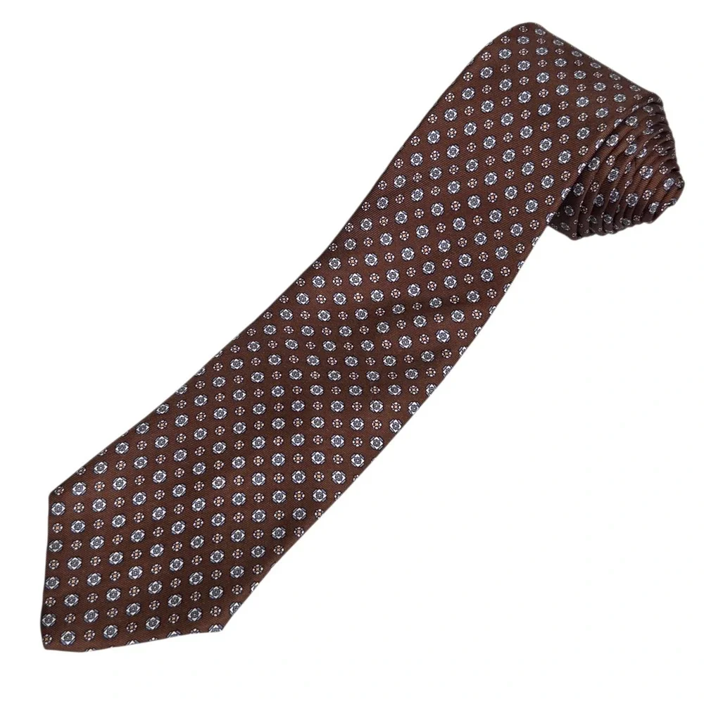Vintage Christian‎ Dior Silk Tie Mens Brown Blue Geometric Medallion Foulard Vtg